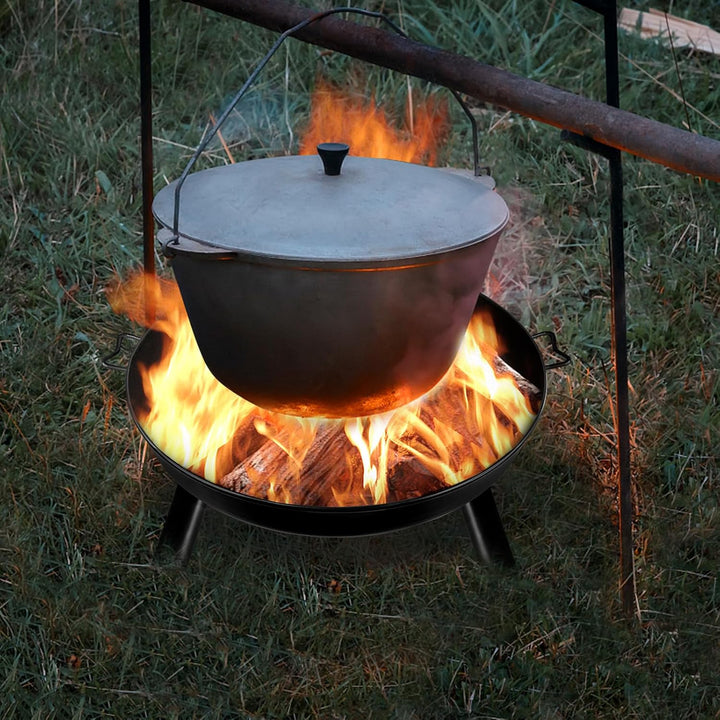Aufun Feuerschale Ø 76 cm Rund, Multifunktionale Gusseisen Metallschale mit Griffen und 3 Abnehmbare