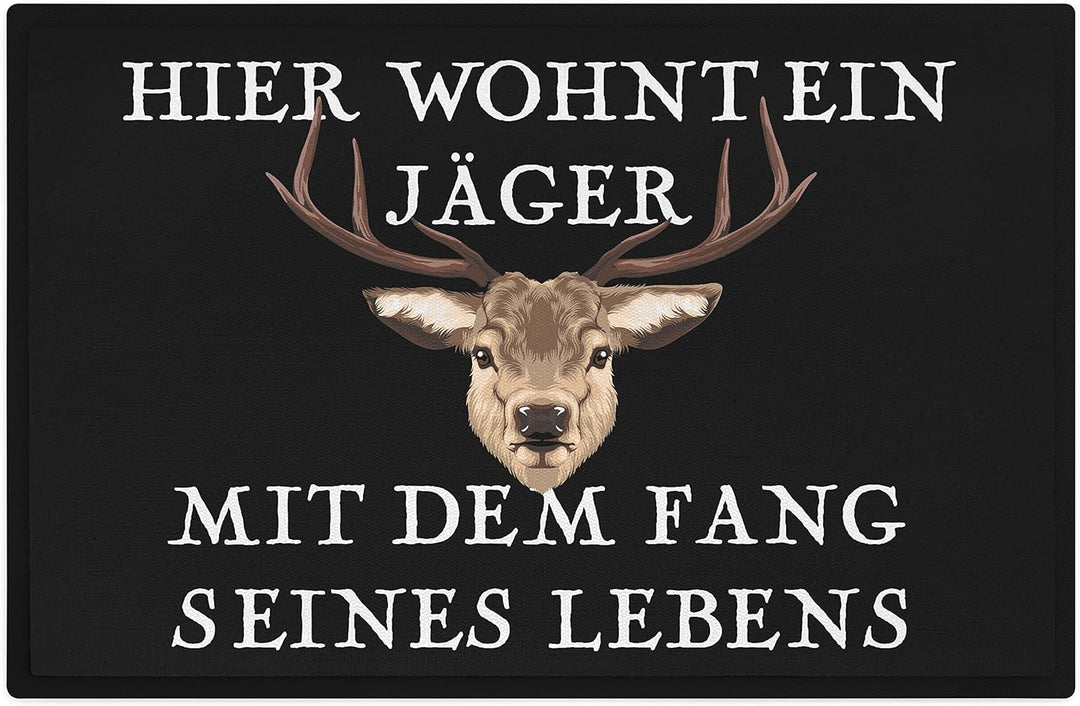 Trendation - Hier Wohnt EIN Jäger Fussmatte Geschenk für Jäger Lustiger Spruch Frundin Fussmatte 60x