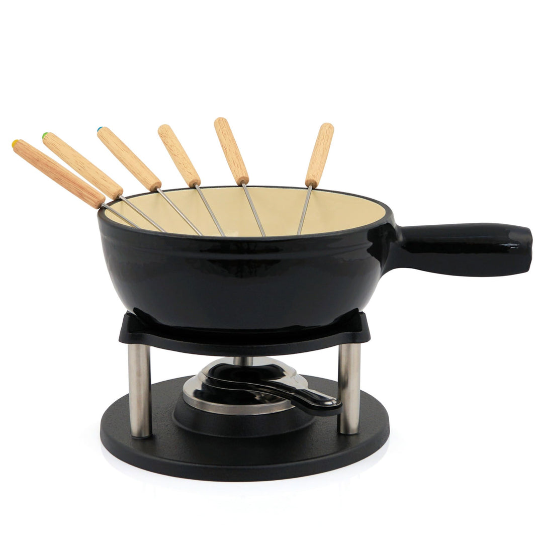 BBQ-Toro Gusseisen Fondue Set für 6 Personen | 2 Liter | Fondueset 9 teilig mit Brenner und Gabeln |