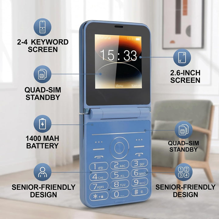 Klapphandys für Senioren, 2,6-Zoll-Handy ohne Vertrag, Grosse Tasten, Grosse Ziffern, ältere Mensche