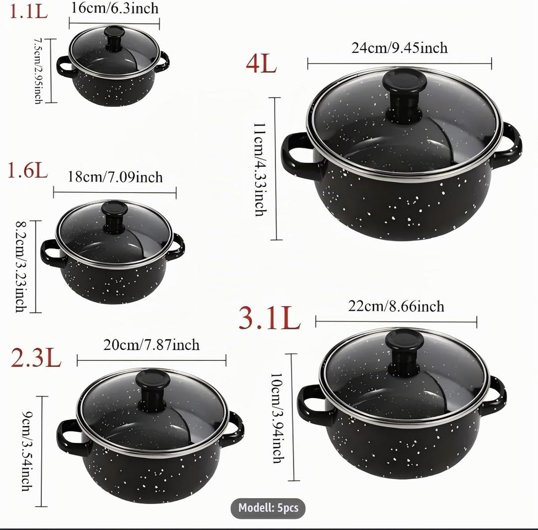 Liwankaqi Antihaft Keramik Topfset 16/18/ 20/22/ 24cm mit Glasdeckel, Töpfe Set für Verschiedene Her