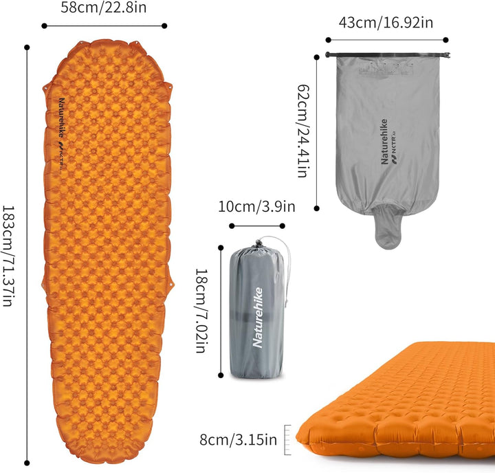 Naturehike Camping Isomatte Ultraleicht 5,8 R-Wert, 8 cm Dicke Aufblasbare Isomatte 4 Jahreszeiten L
