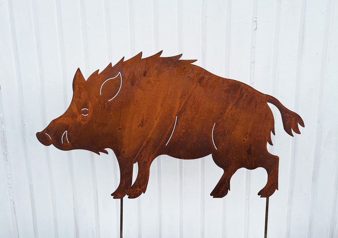 STEINFIGURENWELT GIEBEN Wildschwein stehend 90x50cm zum Stecken Gartenstecker Edelrost Gartendeko We