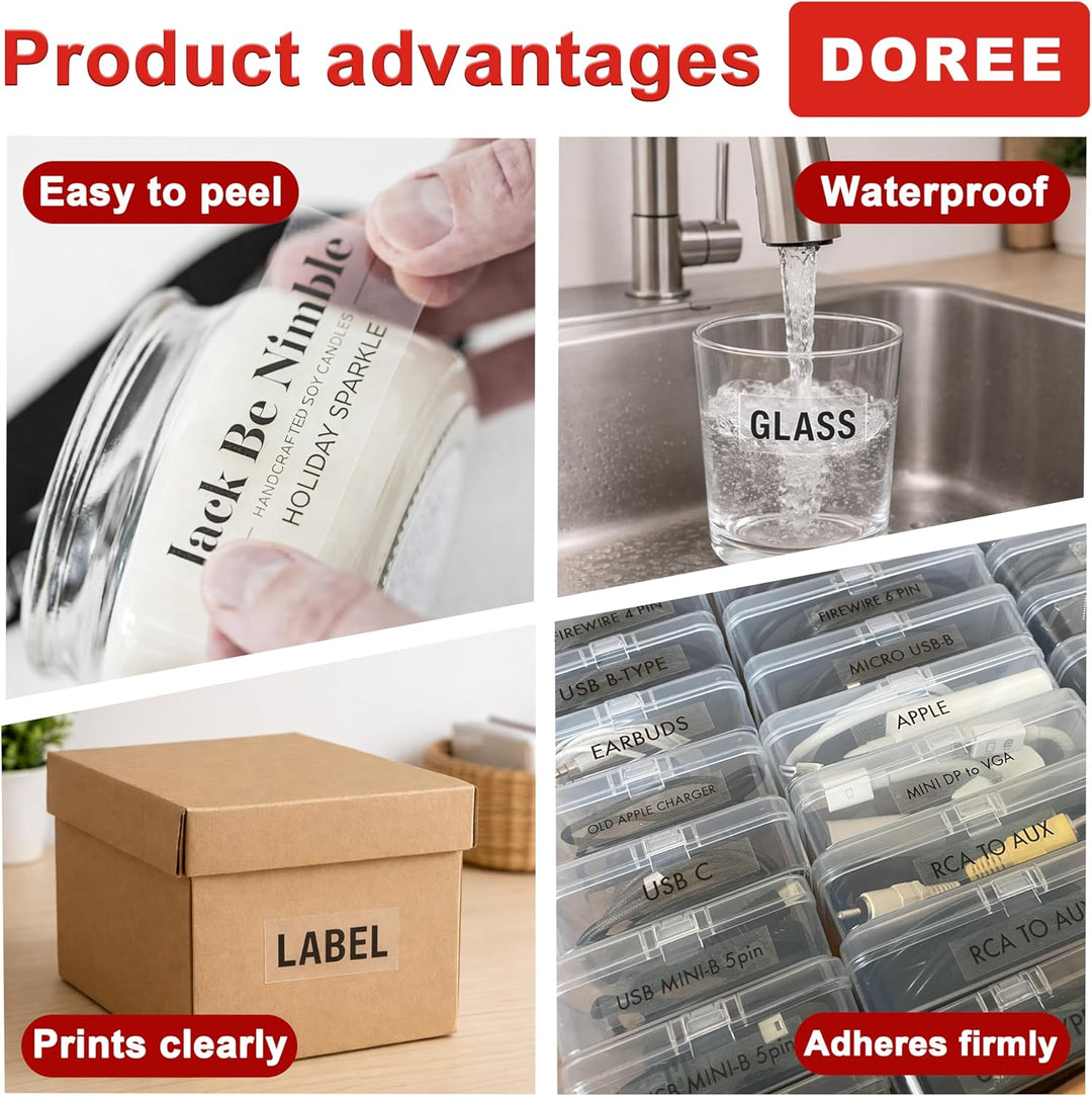 DOREE 10pack Schwarz auf Transparent 16951 12267 S0721530 12mm x 4m,kompatibel mit Dymo Letratge LT-