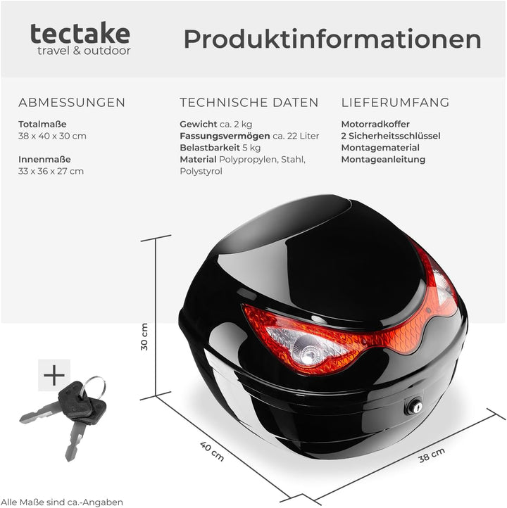 tectake® 401630 Motorradkoffer Topcase Roller - 22 Liter Volumen