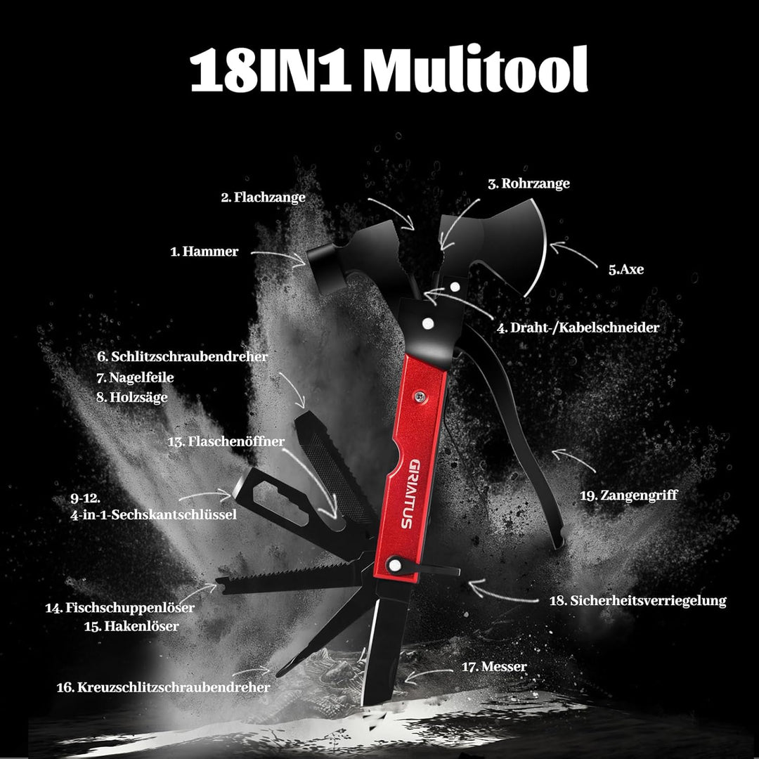Camping Zubehör 18 in 1 Hammer Multitool Geschenke für Männer Frauen Camping Gadgets Weihnachtsgesch