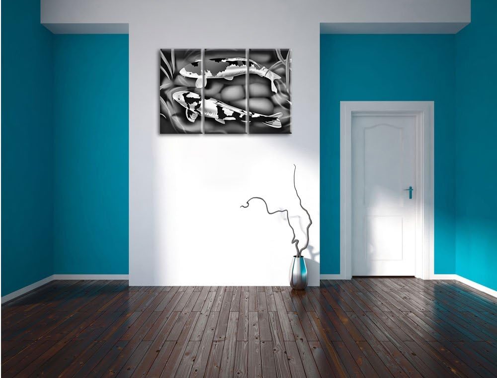 Pixxprint Edle Koi Karpfen Kunst als Leinwandbild | Grösse: 3 Teilig (120x80) | Wandbild| Kunstdruck