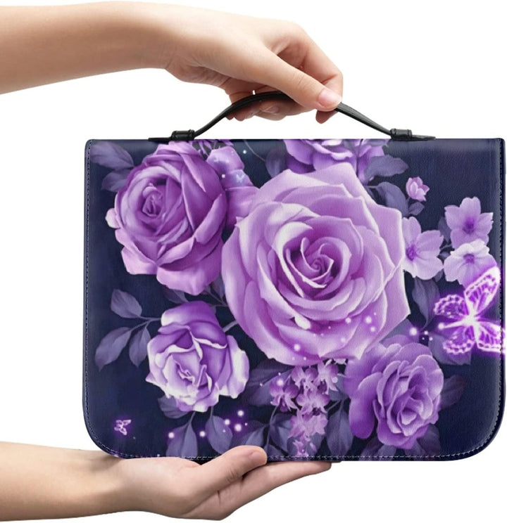 Kuiaobaty Bibeltasche mit Reissverschluss, violette Rosen, mit Griff, Tragetasche, Büchertasche für