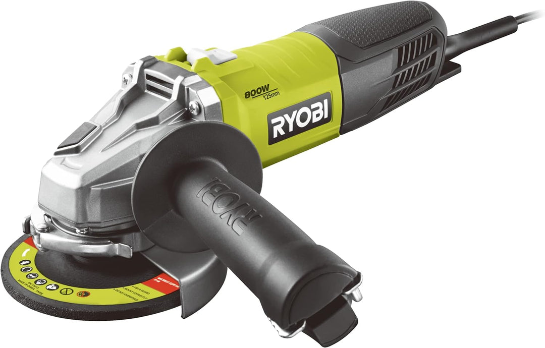 RYOBI 125mm Winkelschleifer 800W RAG800-125G (Spindelarretierung, Schutzhaubenschnellverstellung, Wi