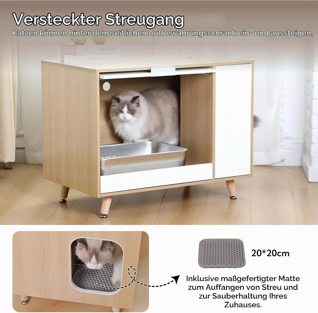 Katzenschrank mit Klappe nach Oben Tür &amp; Schublade, 80x50x60 cm | Katzentoilette Versteck als Beiste
