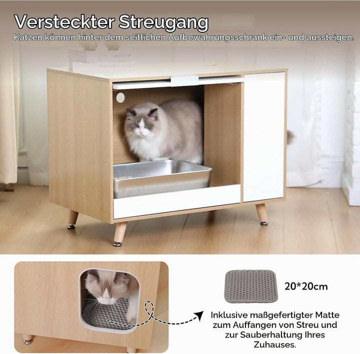 Katzenschrank mit Klappe nach Oben Tür &amp; Schublade, 80x50x60 cm | Katzentoilette Versteck als Beiste
