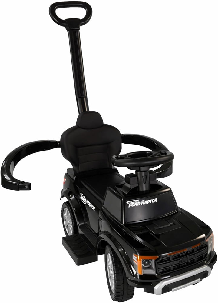 Lemodo Rutschauto Ford F-150 schwarz mit Schiebestange, Kinderfahrzeug aus Kunststoff mit Sound-Lenk