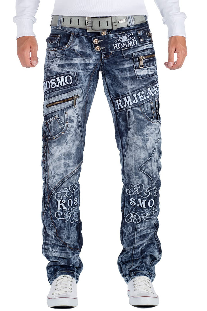 Kosmo Lupo Herren Jeans Extravagant Besondere Designs 32W / 32L Blau - 03, 32W / 32L Blau - 03