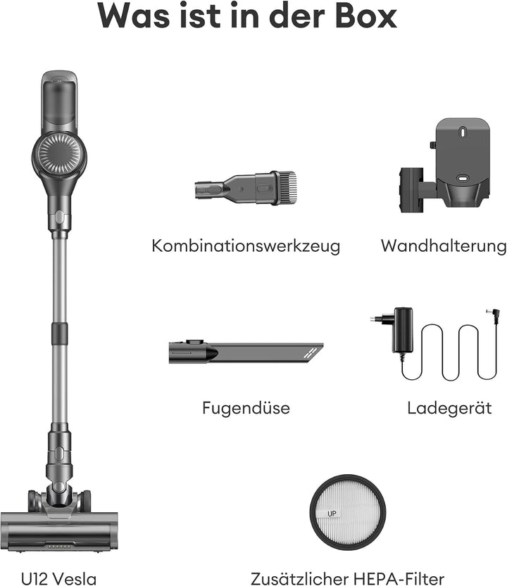 Ultenic U12 Vesla Akku Staubsauger 45000Pa, Tech Green Eye™, Verbesserte Anti-Tangle-Bürste, Staubsa