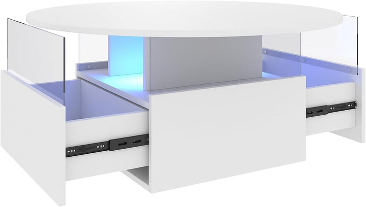 KEEPREAPER Couchtisch rund, Wohnzimmertisch mit 16-Farbiger LED Beleuchtung, für Wohnzimmer 80 x 80