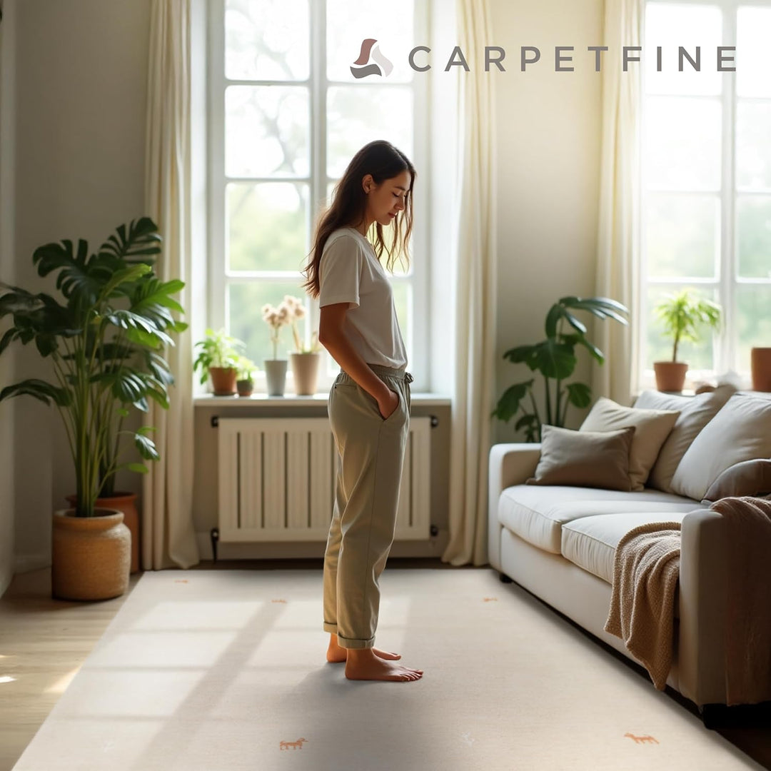 carpetfine Wollteppich Gabbeh Uni Beige 60x90 cm | Moderner Teppich für Wohn- und Schlafzimmer 60x90