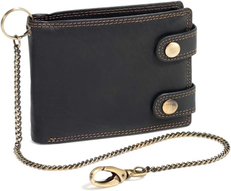 LEAS Bikerkombi- & Truckerbörse MCL im Vintage-Stil in Echt-Leder mit Kette, schwarz Chain-Series