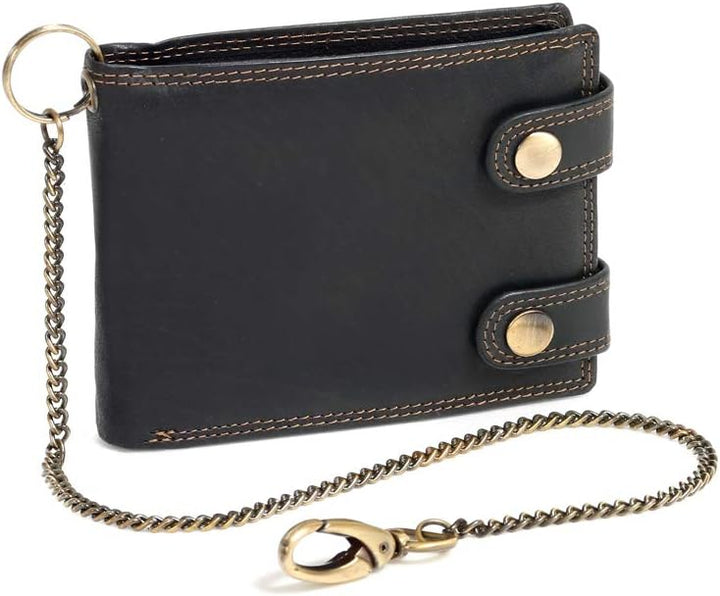 LEAS Bikerkombi- & Truckerbörse MCL im Vintage-Stil in Echt-Leder mit Kette, schwarz Chain-Series