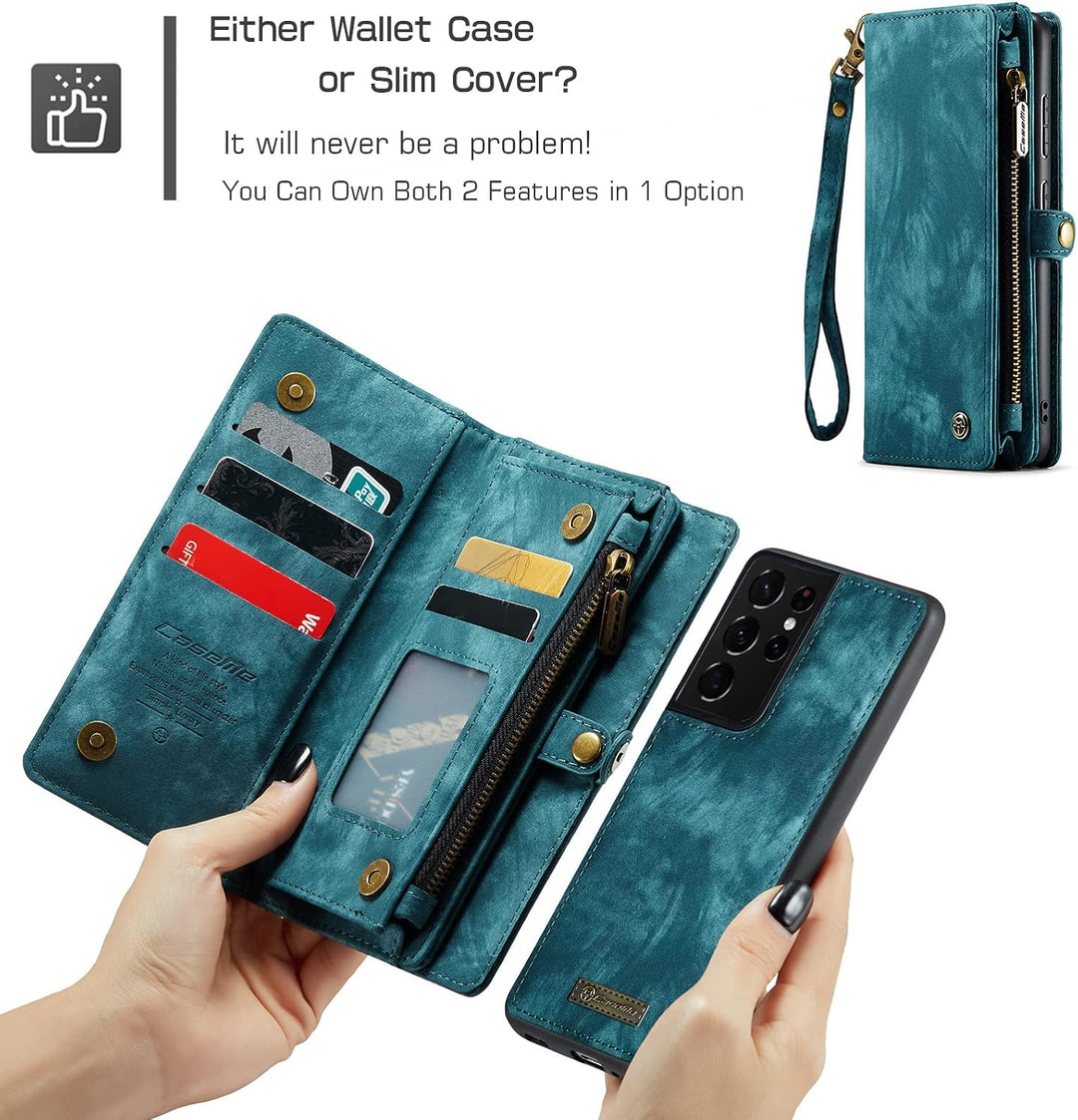 für Galaxy S21 Ultra Hülle, Stossfest Kartenfach Magnetisch Abnehmbare Tasche Handyhülle für Samsung