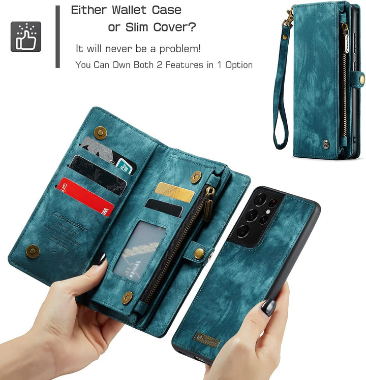 für Galaxy S21 Ultra Hülle, Stossfest Kartenfach Magnetisch Abnehmbare Tasche Handyhülle für Samsung