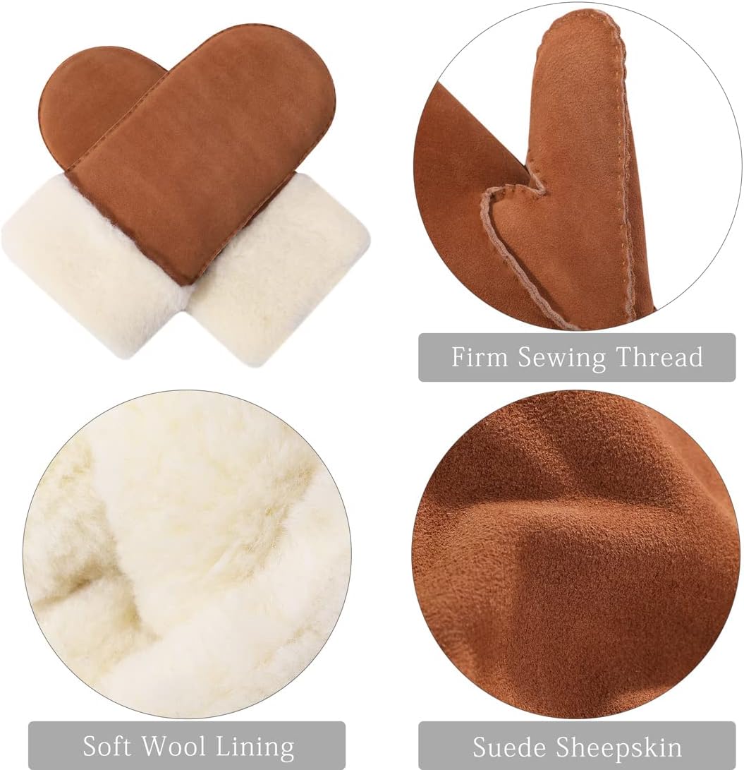 Harssidanzar Damen Fäustlinge,Winter Schaffell Lammfell beheizte warme pelzige Stulpenhandschuhe Led