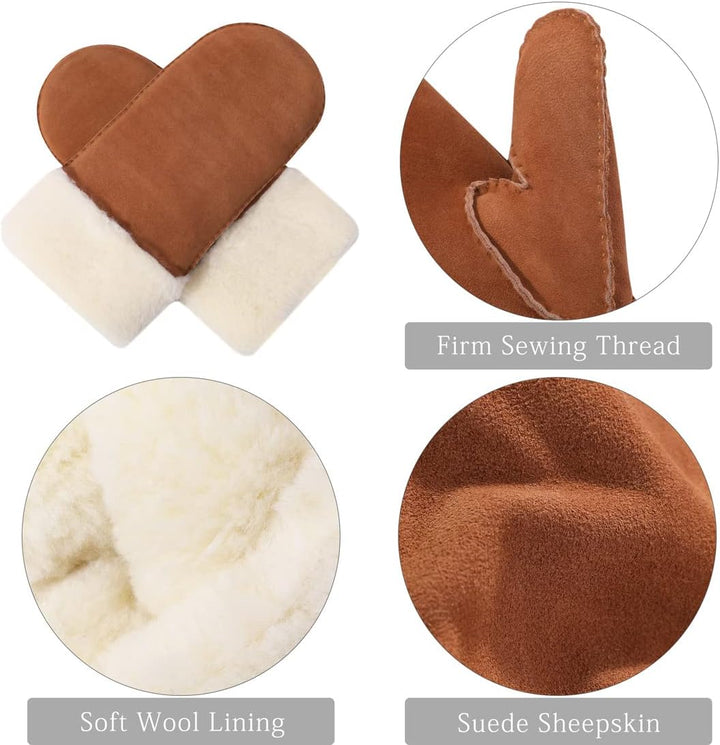 Harssidanzar Damen Fäustlinge,Winter Schaffell Lammfell beheizte warme pelzige Stulpenhandschuhe Led