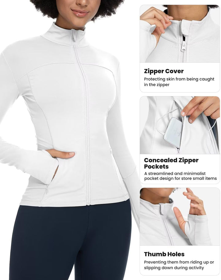 QUEENIEKE Damen-Laufjacken, durchgehender Reissverschluss, athletische Jacken, schmale Passform, Wor