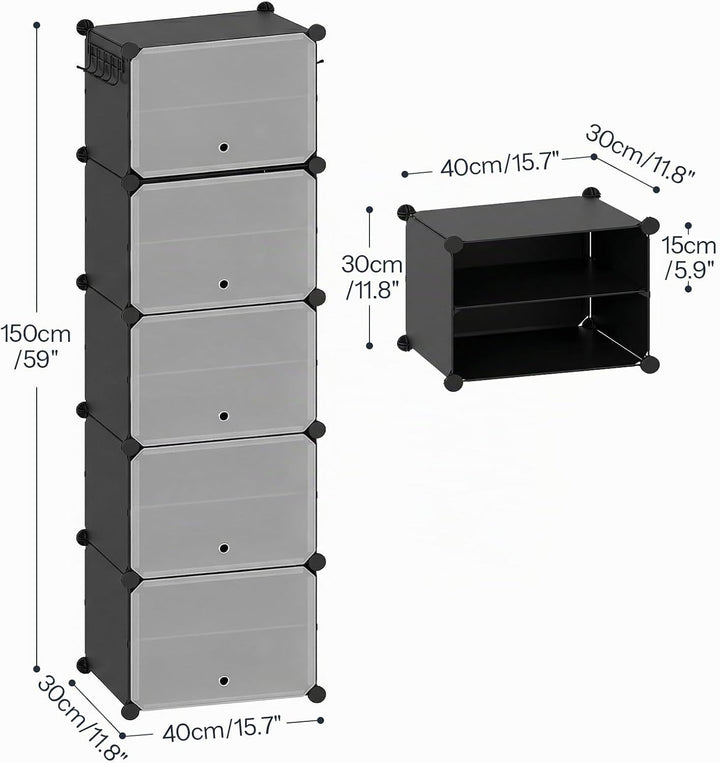 HOOBRO Schuhregal mit 10 Ebenen, Schmal Schuhschrank, Schuh-Organizer, mit Türen, Kunststoff, DIY St