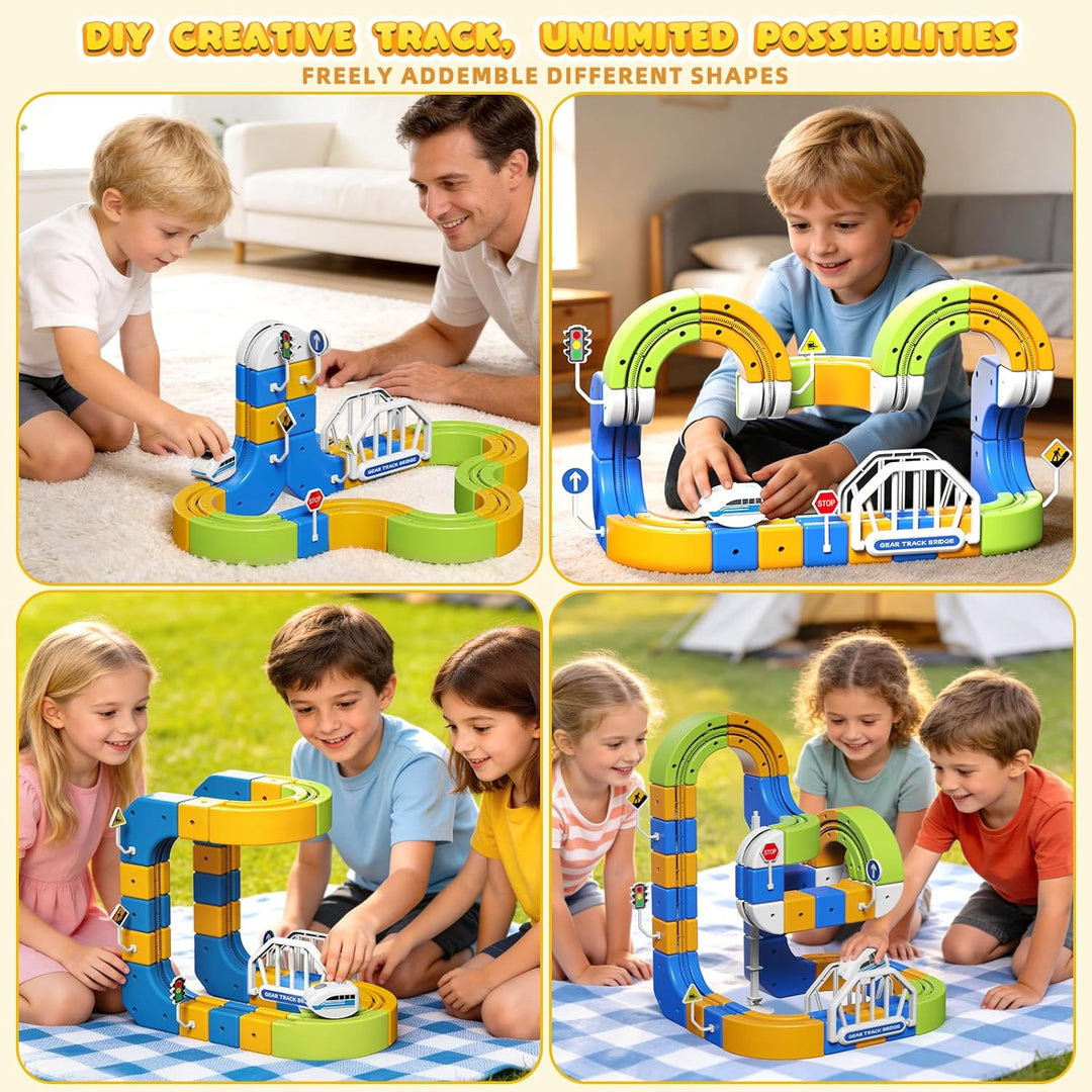 Elektrisches Eisenbahn Set Kinder, 124pcs (36 Schienen + 1 Zug) 3D Strecke Spielzeug Flexible Rennst