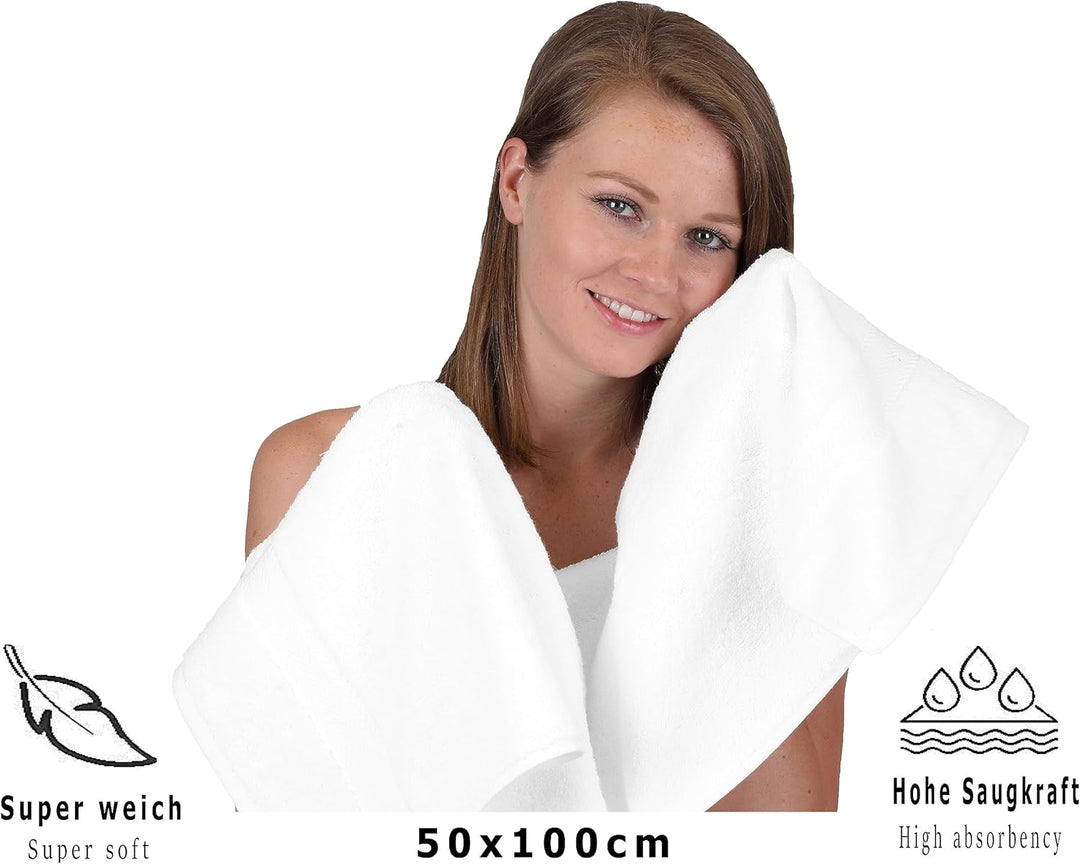 Betz 8 Stück Handtücher Set Grösse 50 x 100 cm Handtuch Premium 100% Baumwolle Farbe weiss, Weiss