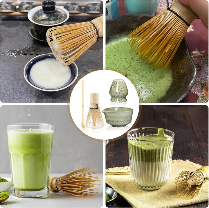 4 Stück Matcha Set, Matcha Besen Set, Matcha Tee Set, Matcha Besen Set, Matcha Schale mit Ausgiesser