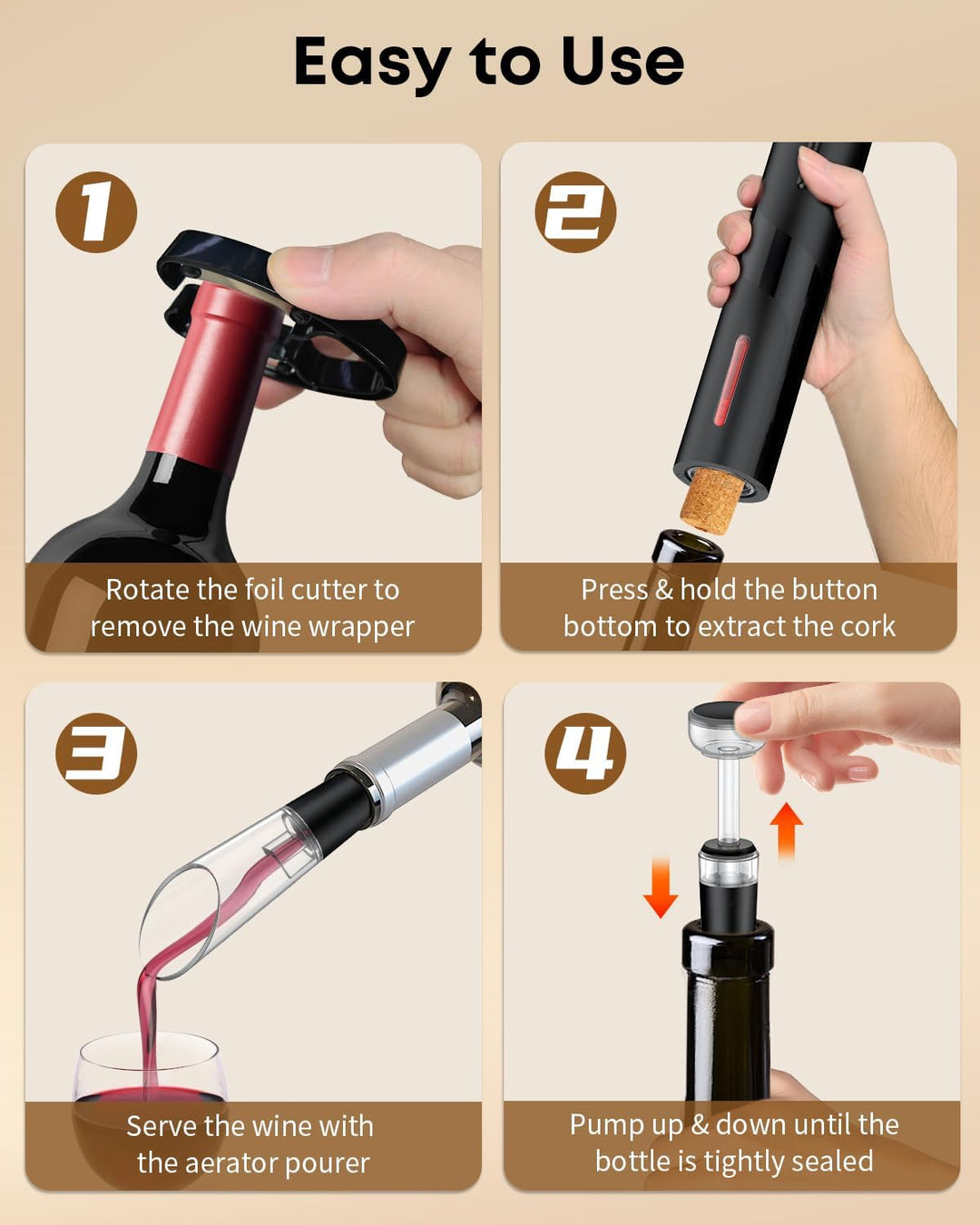 Pawfly 5 in 1 Akku Weinflaschenöffner Set Automatischer Weinöffner mit Weindekanter Ausgiesser Vakuu