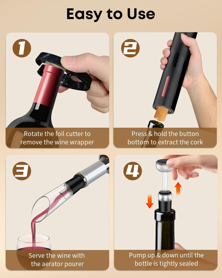 Pawfly 5 in 1 Akku Weinflaschenöffner Set Automatischer Weinöffner mit Weindekanter Ausgiesser Vakuu