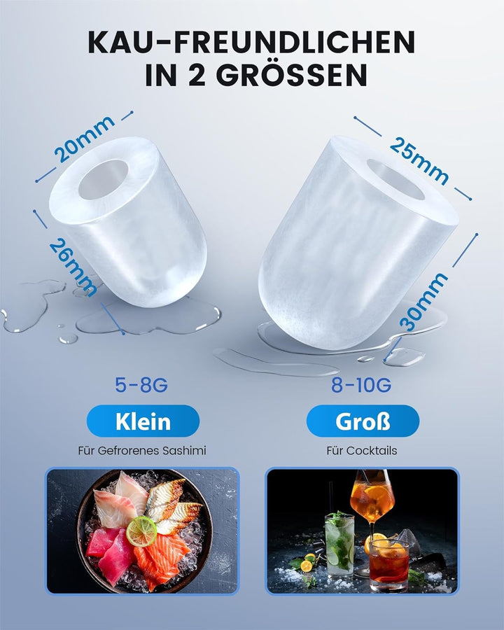 EASYERA Eiswürfelmaschine Klein, Tragbar und Kompakt, 12 KG/24H, Eiswürfel in 6 Minuten, 2 Eiswürfel