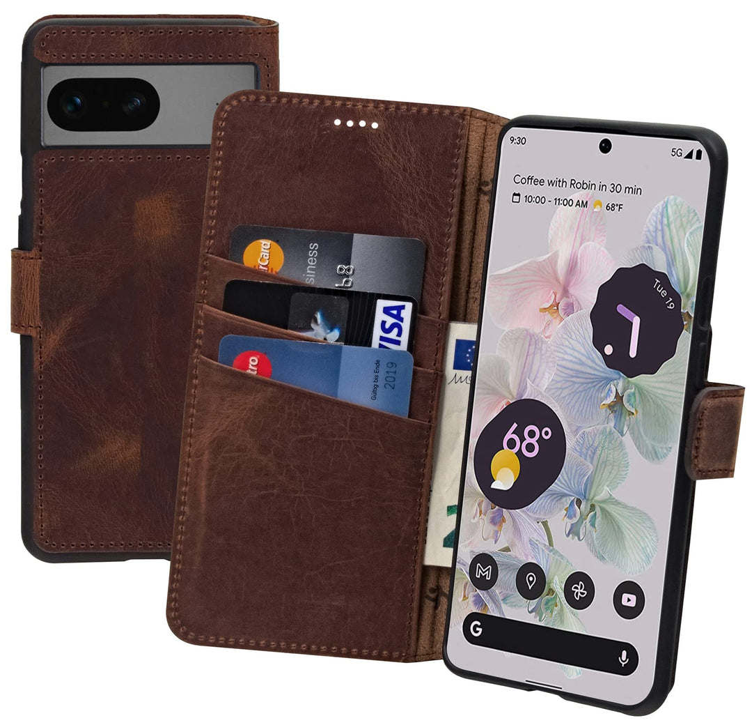 Suncase Book-Style Hülle kompatibel mit Google Pixel 7 5G Leder Tasche (Slim-Fit) Lederhülle Handyta
