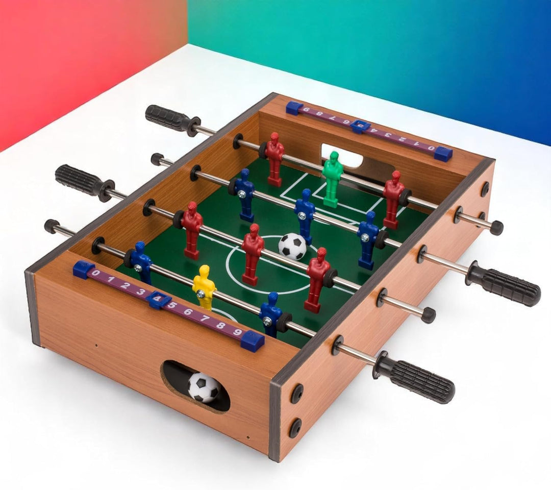 MIJOMA Tischfussballspiel aus Holz – Mini-Kicker für Kinder & Erwachsene, mit 2 Bällen & Torzähler –