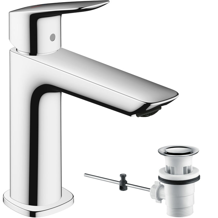 hansgrohe Waschtischarmatur Logis, Wasserhahn Bad mit Auslauf Höhe 110 mm, mit Zugstange, Badarmatur