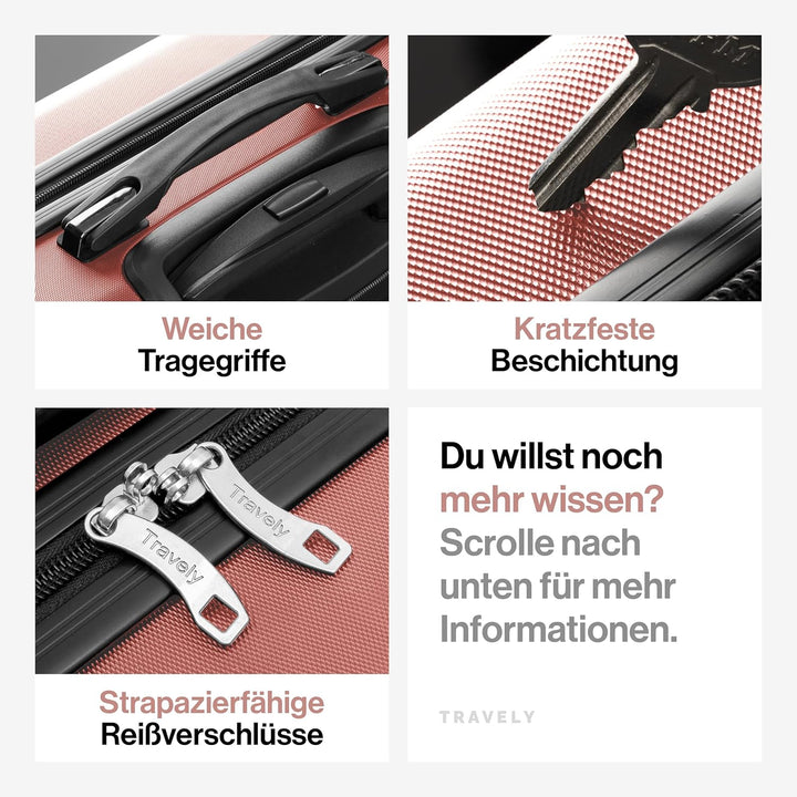Travely Premium Handgepäck Koffer 45x36x20cm - passend für Ryanair, Lufthansa, Eurowings und co. I 3