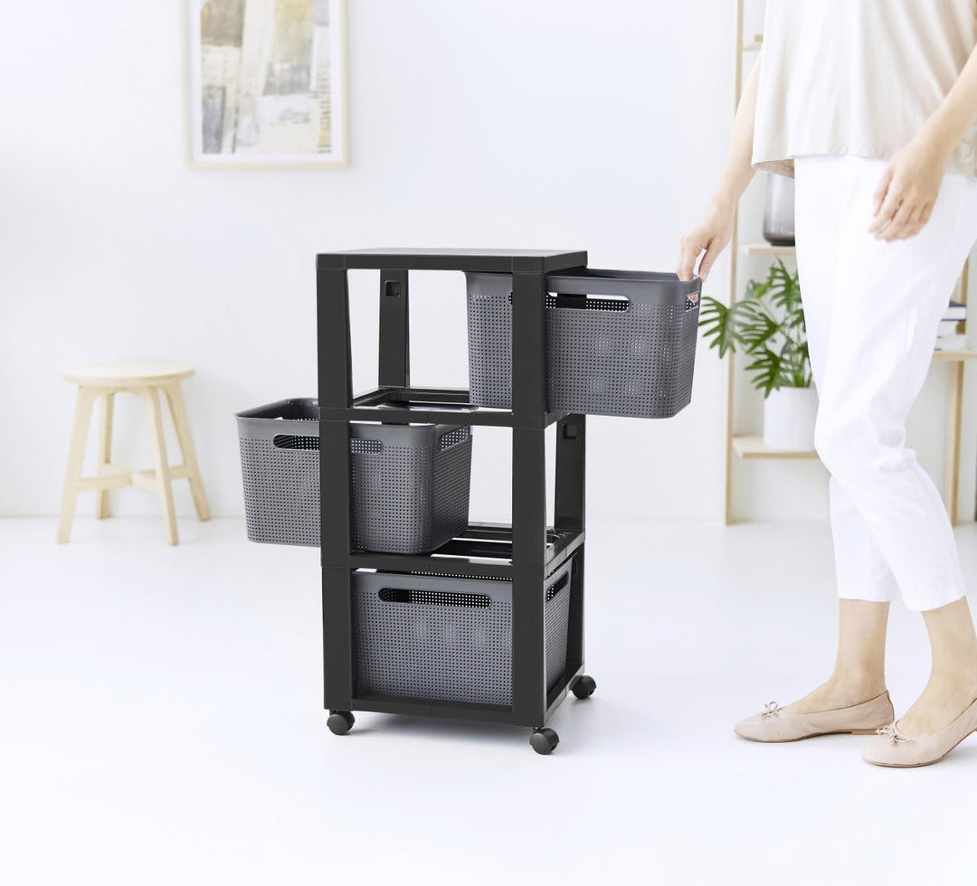 Rotho Brisen Rollcontainer mit 3 Schubladen, Kunststoff (PP recycelt), anthrazit, 3x16l (36,6 x 30,0