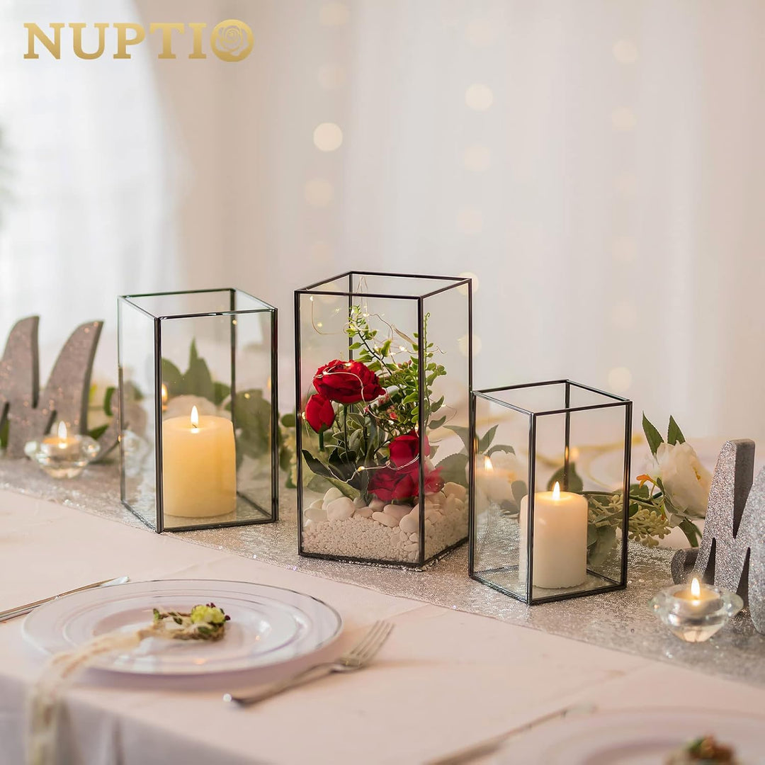 Nuptio Glas Windlichter Kerzenständer Schwimmkerzenhalter - 6 Stück Schwarze Laterne Deko Metall, Ge