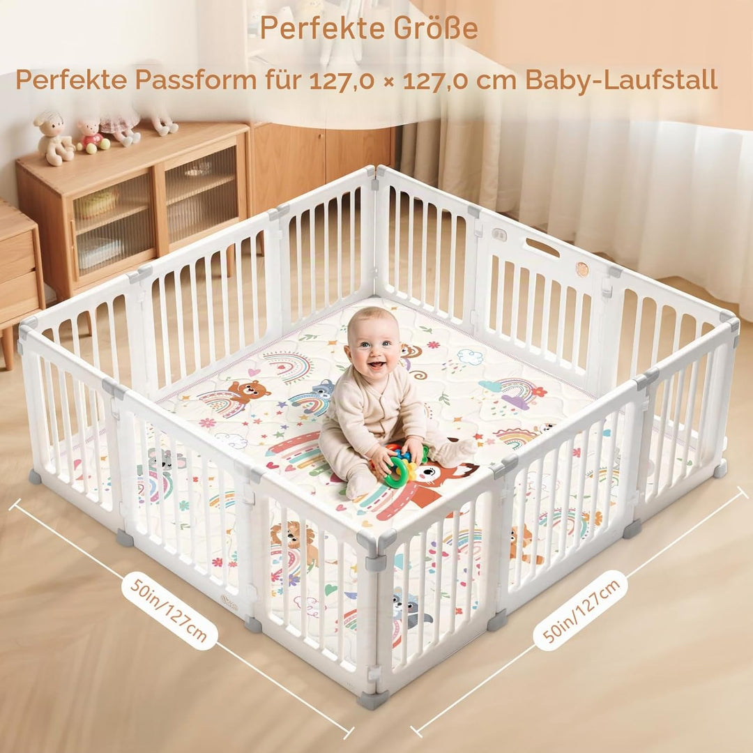 Spielmatte Baby 127×127cm mit Rutschfest, Extra Dicke 2cm Weiche Krabbelmatte Baby, Faltbar Krabbeld
