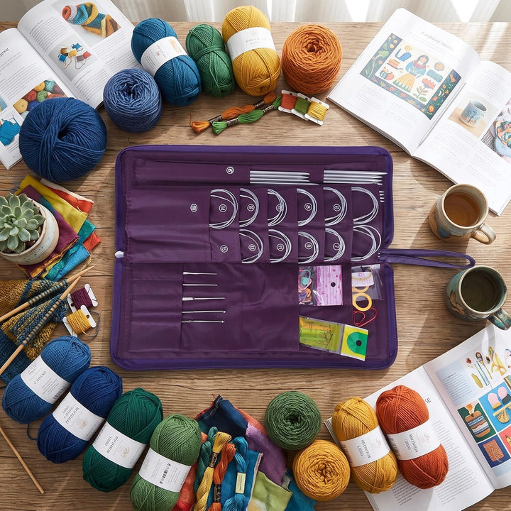 Rundstricknadeln Set, Edelstahl Stricknadeln langen und kurz Häkelnadel Set mit Strickzubehör Austau