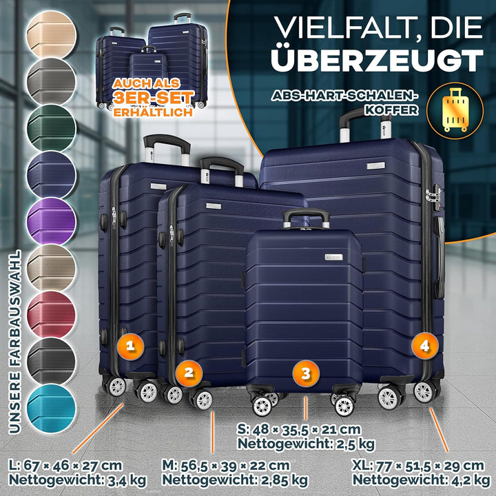 tillvex® Reisekoffer Set 4-teilig + Gepäckwaage, 8X Koffergurte & 4X Kofferanhänger | Kofferset 4 Ro