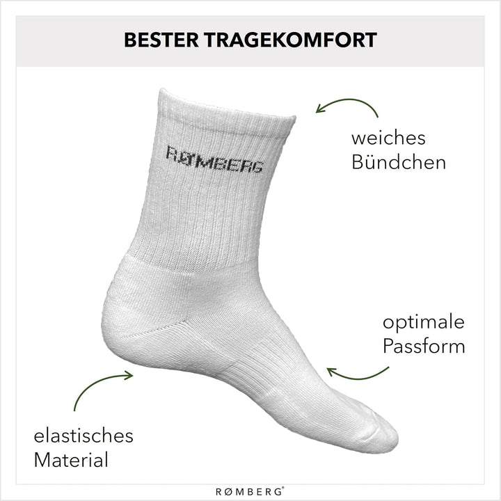 Romberg Unisex Sport Socken, 4er Pack 35-38 Weiss, 35-38 Weiss