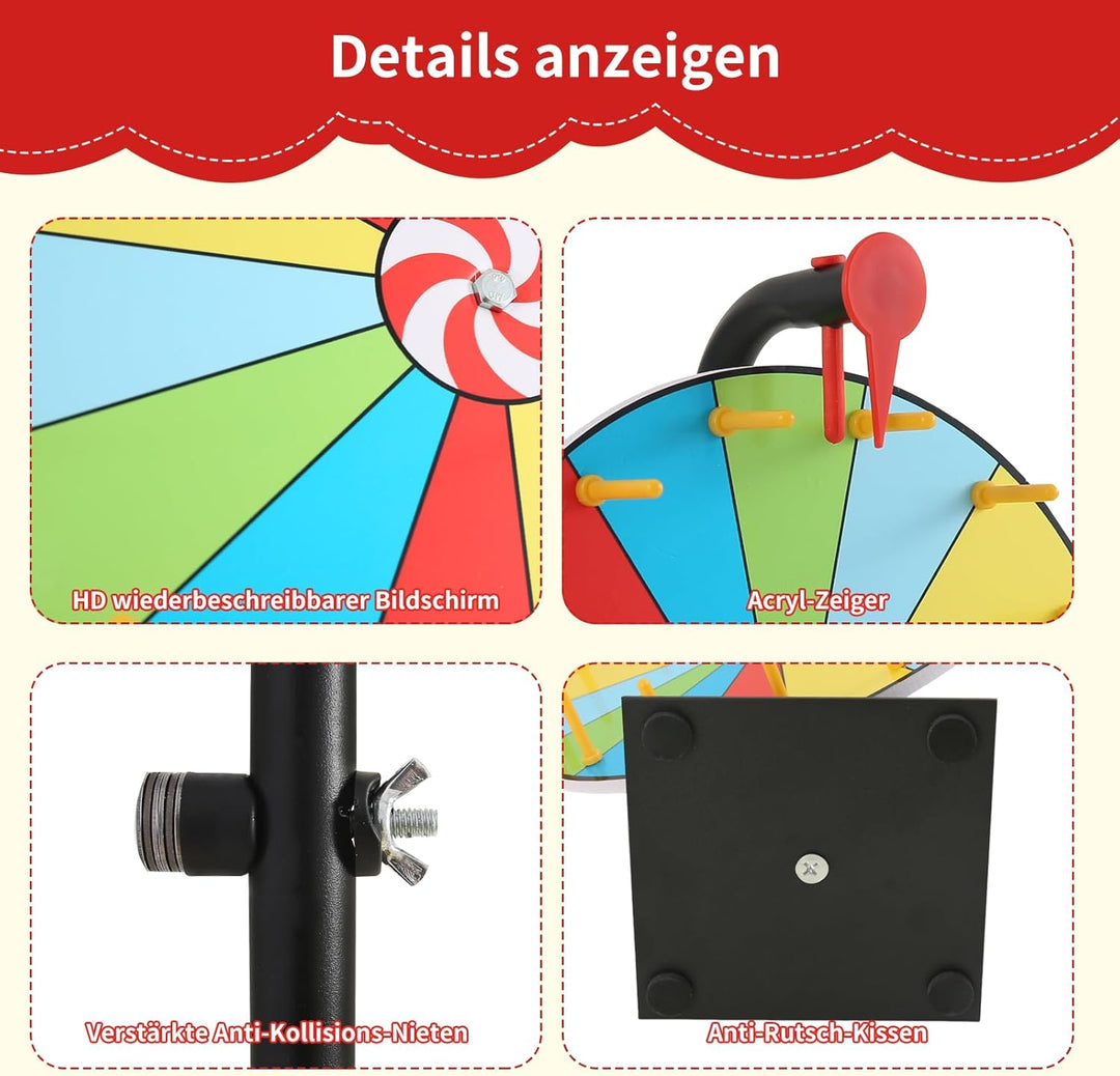 Glücksrad zum Drehen, 30cm Preisrad-Spinner mit Ständer, 15 Slots Wiederverwendbar Glücksrad zum Sel