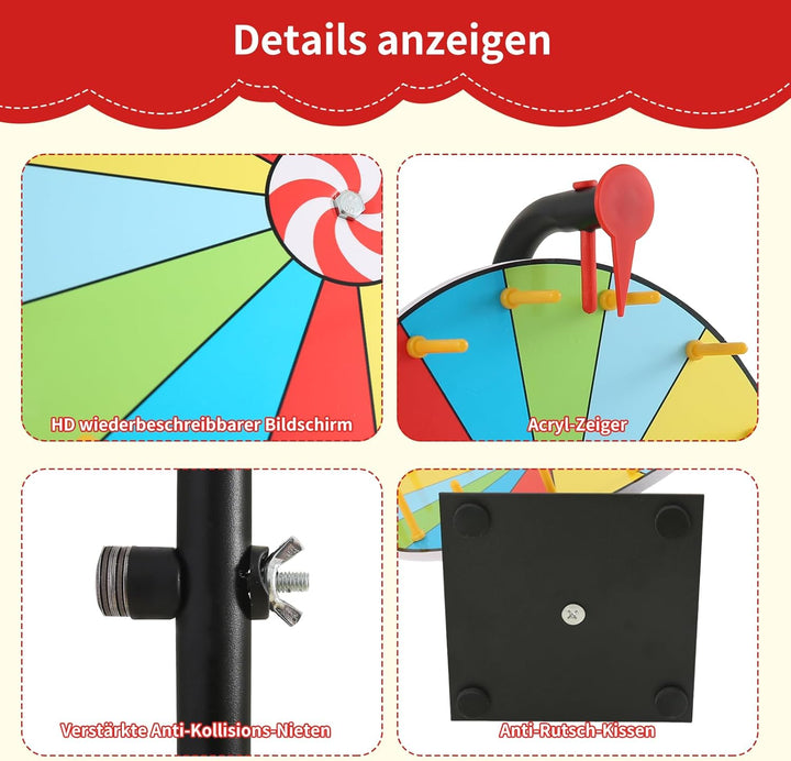 Glücksrad zum Drehen, 30cm Preisrad-Spinner mit Ständer, 15 Slots Wiederverwendbar Glücksrad zum Sel