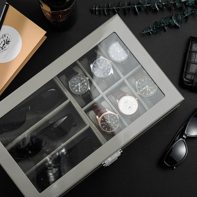 ProCase Uhrenbox Brillenbox aus Holz Uhr Brillen Aufbewahrungsbox Uhrenkasten Sonnenbrillenbox mit G