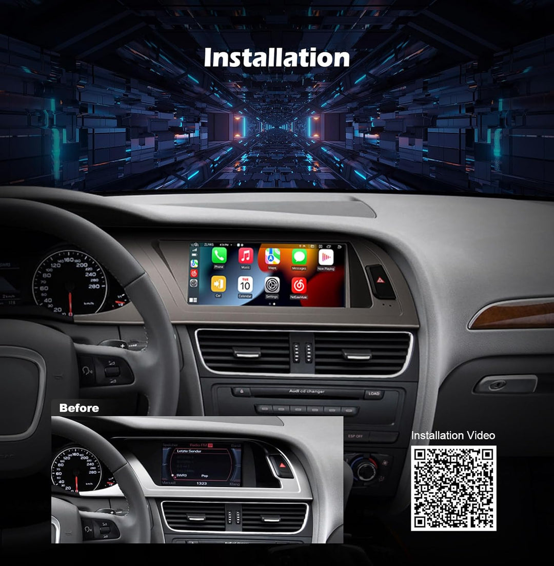 Erisin 8,8 Zoll 4GB RAM 64GB ROM Android 14 Autoradio Bluetooth GPS Navigation für Audi A4 2009-2012