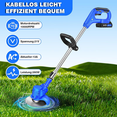 Akku Rasentrimmer mit Akku 21V Freischneider mit 2 Batterien, Akku Motorsense & Rasentrimmer Rasen m