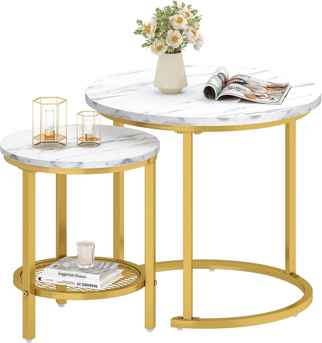 YITAHOME Couchtisch 2er Set Rund, Wohnzimmertisch Modern mit Stauraum, Beistelltisch 2er Set Stapelb